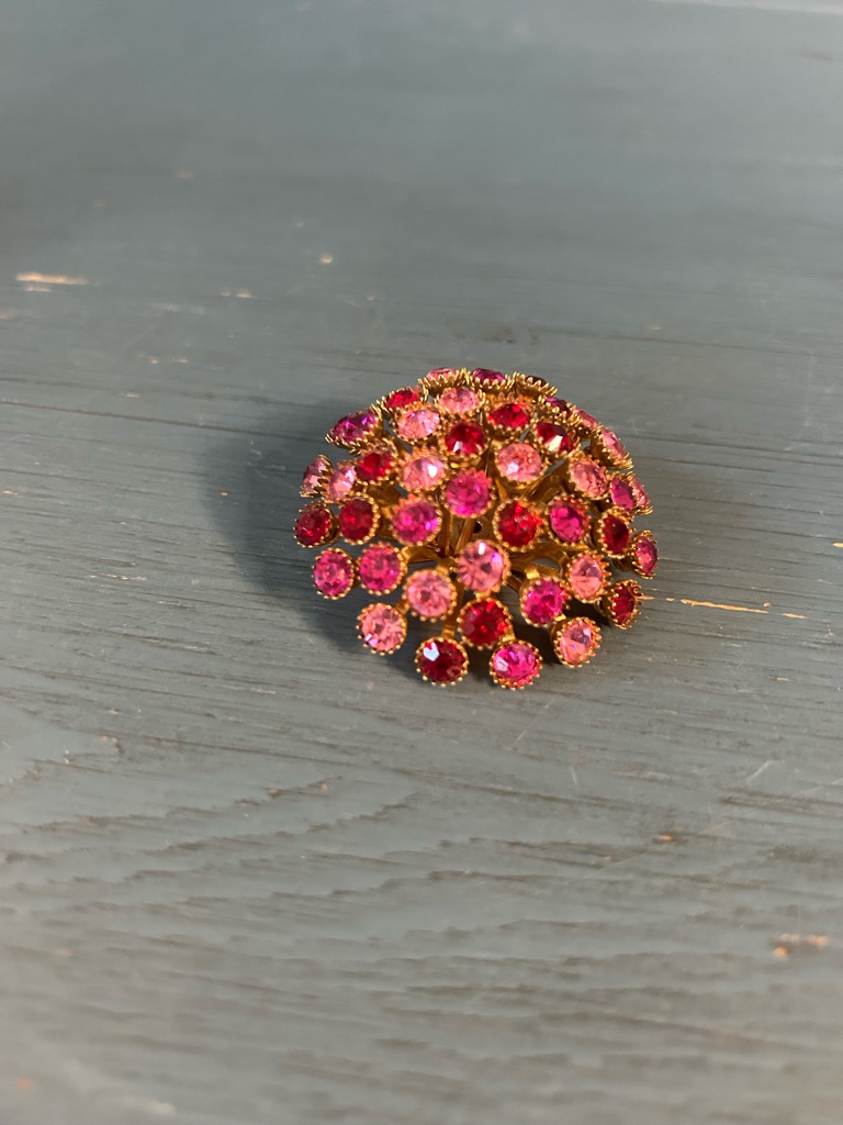 Mcm Gold-Tone Pink & Fuchsia Crystal Cluster Brooch